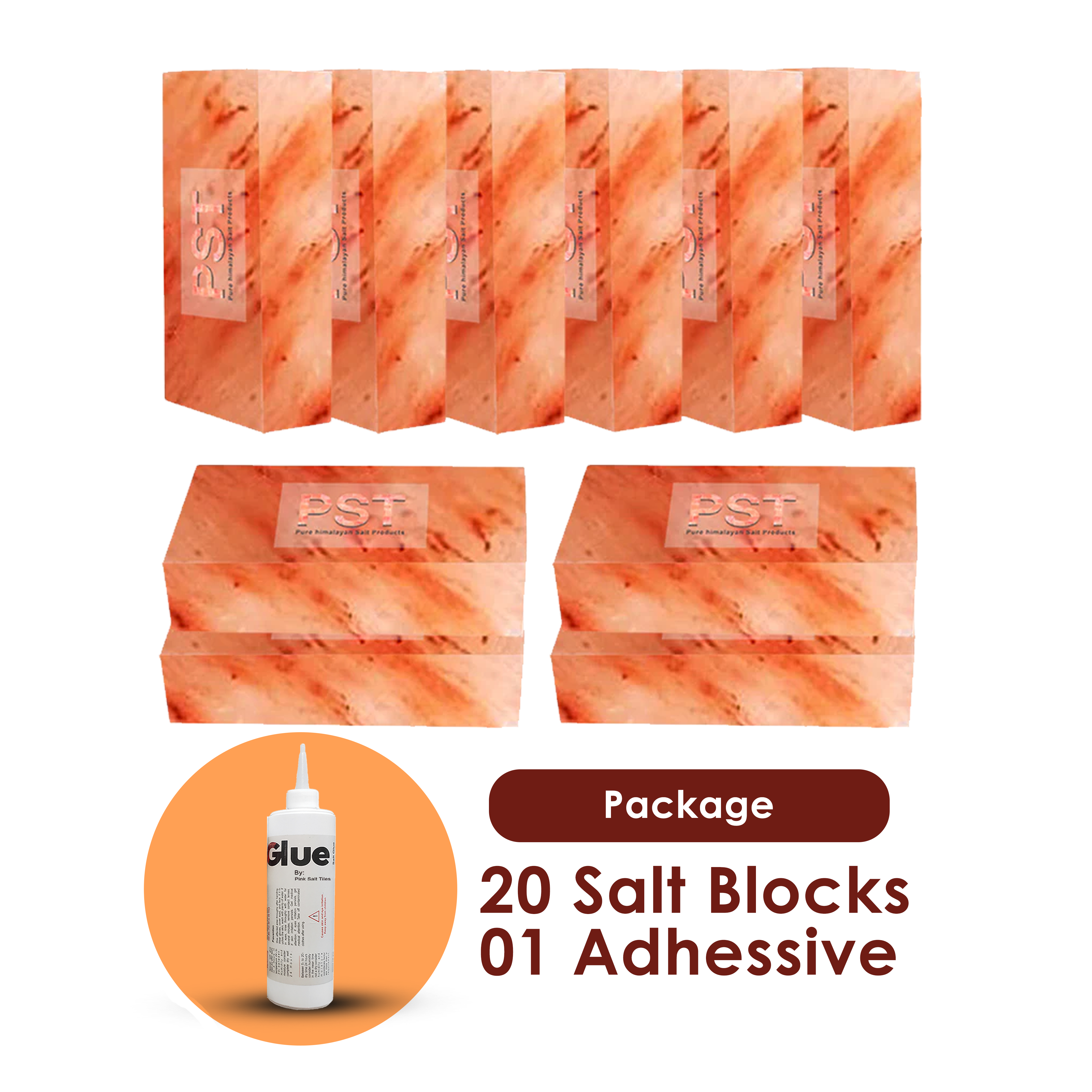 Himalayan Salt Blocks Pack of 20 With 1 Adhesive