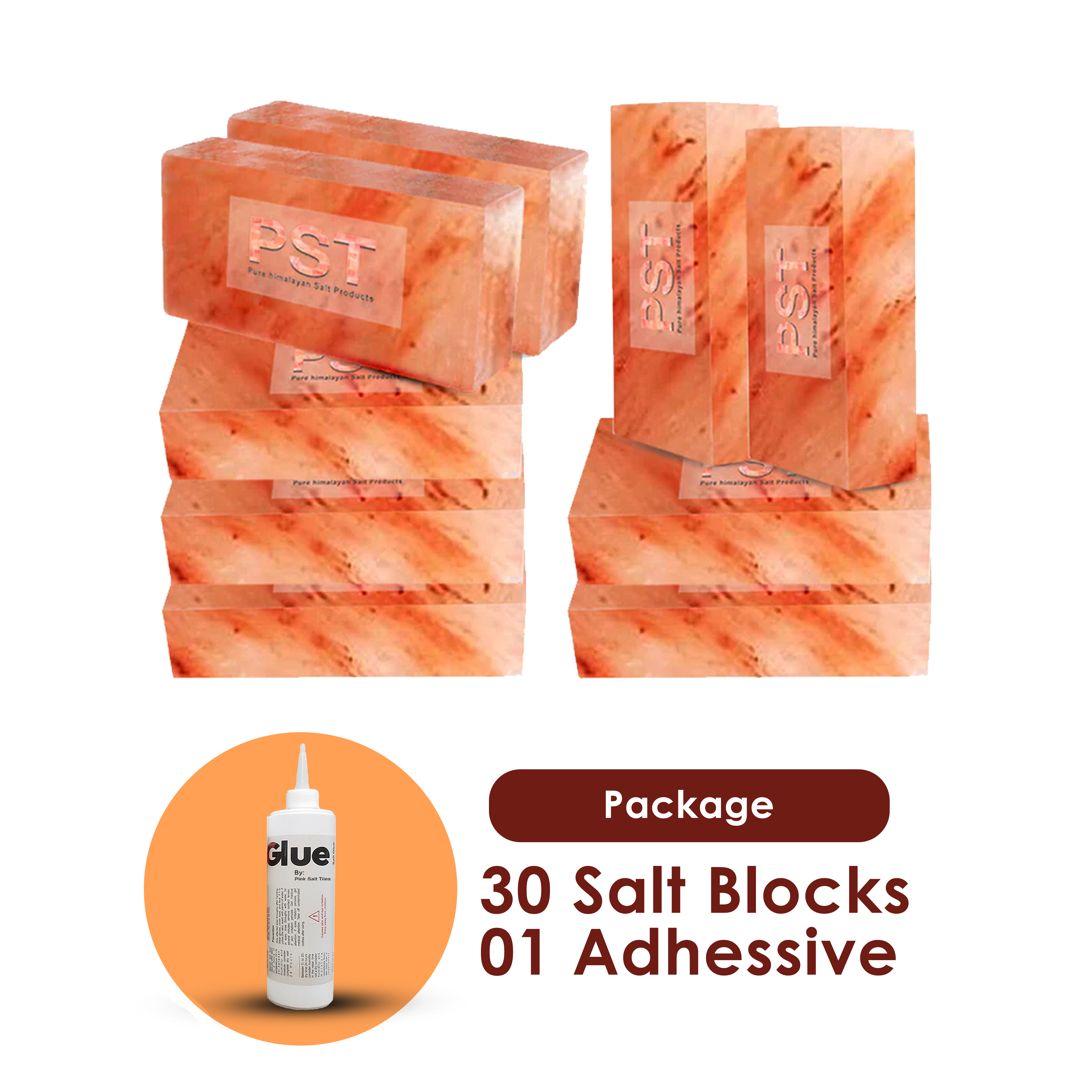 Himalayan Salt Blocks Pack of 30 With 1 Free Adhesive
